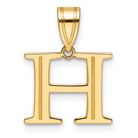 14k Yellow Gold Letter H Pendant Charm, Polished Block Initial Design for Women or Unisex Wear