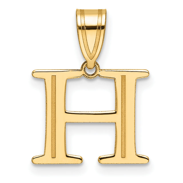 14k Yellow Gold Letter H Pendant Charm, Polished Block Initial Design for Women or Unisex Wear