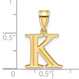 14k Yellow Gold Initial K Pendant Charm, Polished Block Letter, Unisex or Womens Jewelry