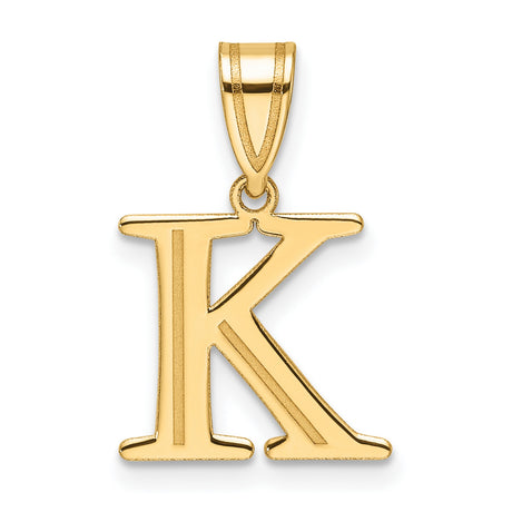 14k Yellow Gold Initial K Pendant Charm, Polished Block Letter, Unisex or Womens Jewelry