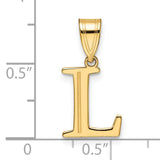 14k Yellow Gold Initial L Pendant, Polished Block Letter Charm for Women or Unisex Wear