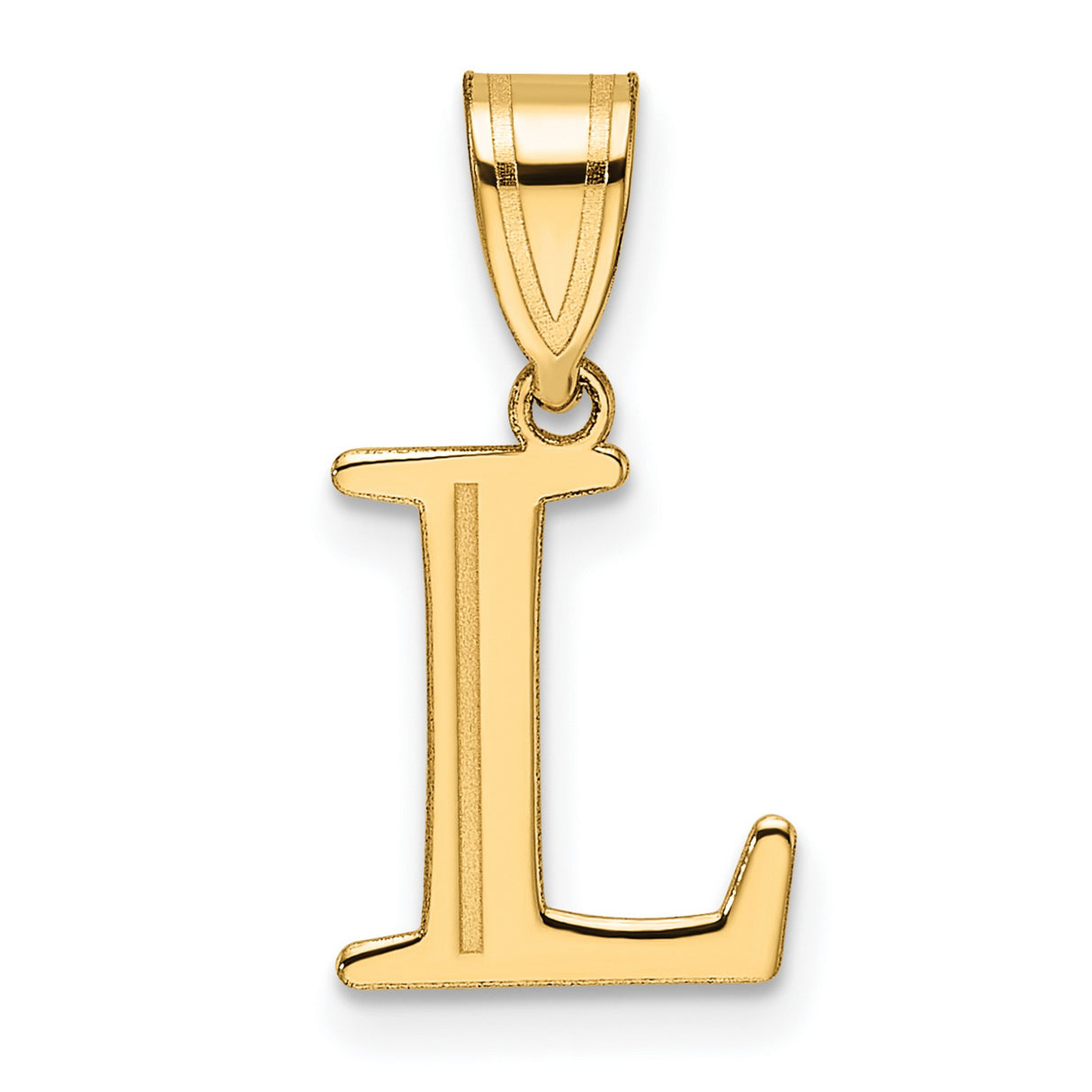 14k Yellow Gold Initial L Pendant, Polished Block Letter Charm for Women or Unisex Wear