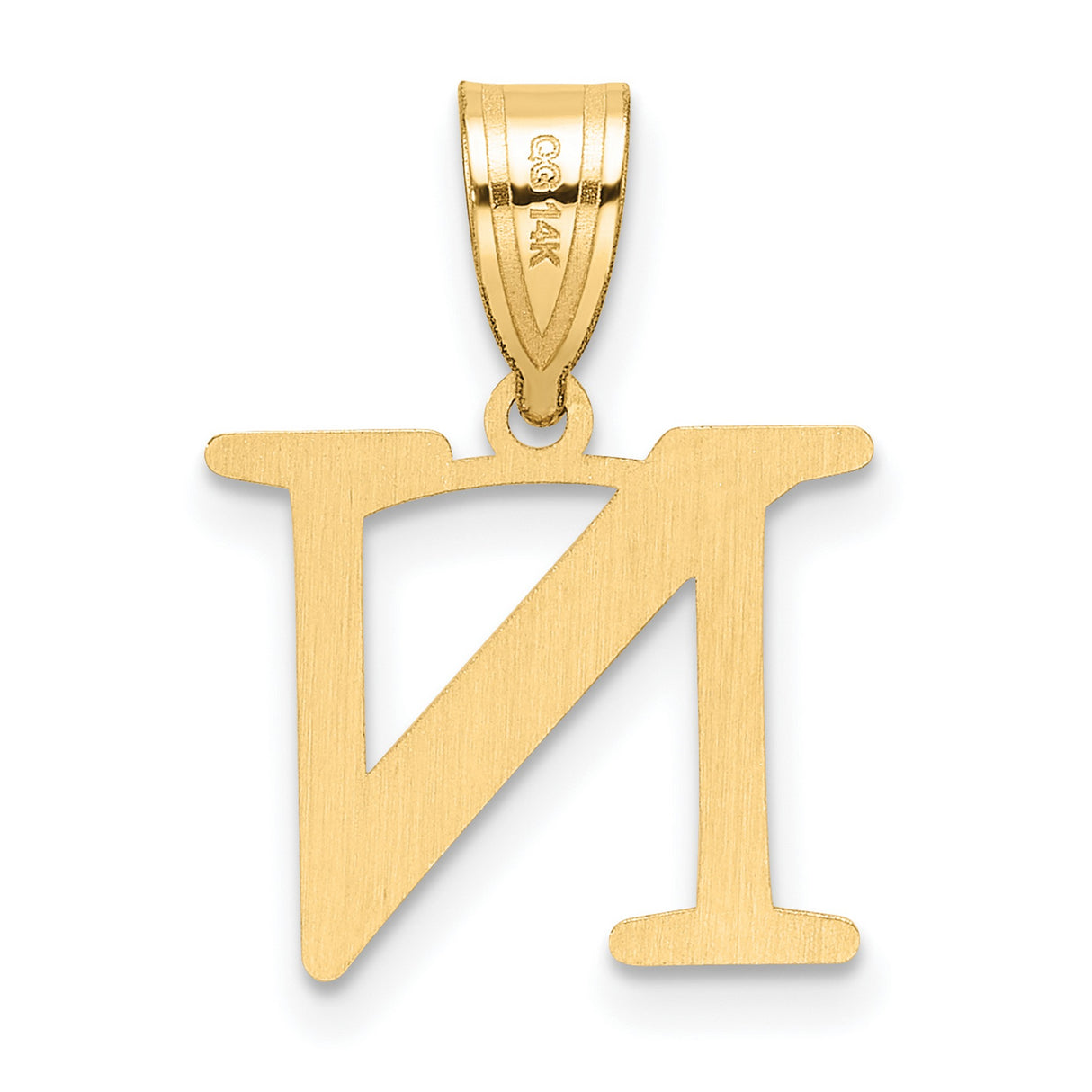 14k Yellow Gold Letter N Pendant, Polished Block Initial Charm with Sleek Bail