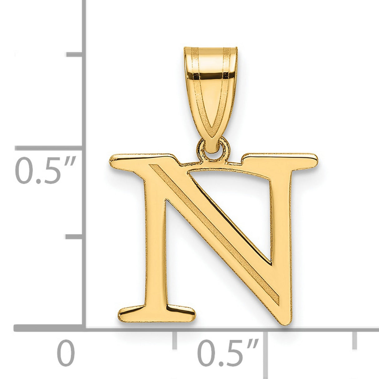 14k Yellow Gold Letter N Pendant, Polished Block Initial Charm with Sleek Bail