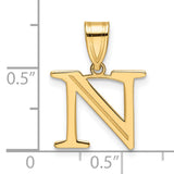 14k Yellow Gold Letter N Pendant, Polished Block Initial Charm with Sleek Bail
