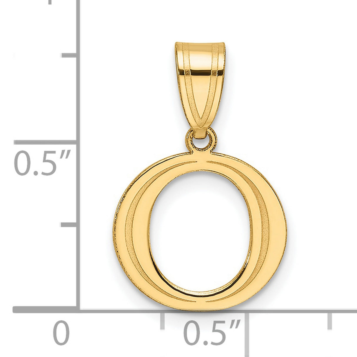 14k Yellow Gold Letter O Pendant Charm, Polished Open Design Alphabet Jewelry for Women