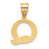 Polished Etched Letter Q Initial Charm Pendant in Real 14k Yellow Gold