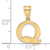 Polished Etched Letter Q Initial Charm Pendant in Real 14k Yellow Gold