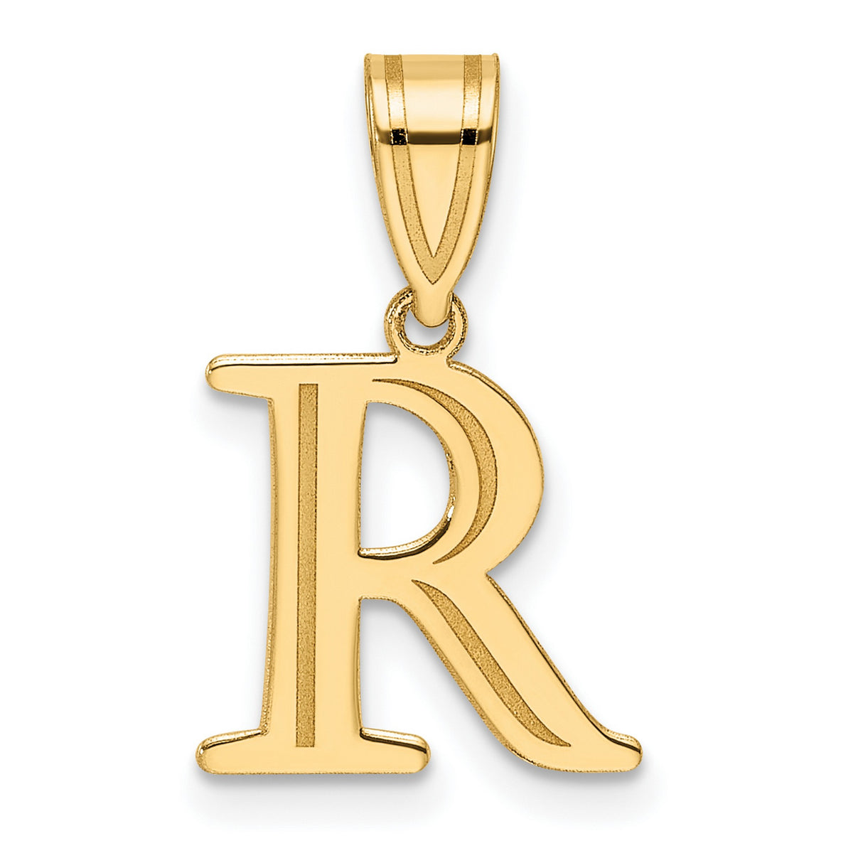 14k Yellow Gold Letter R Pendant, Polished Serif Initial Charm for Women or Unisex Wear