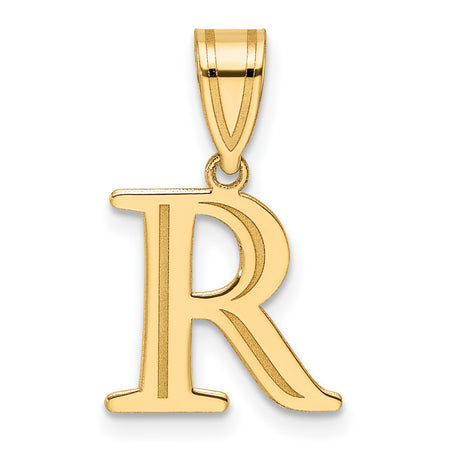 14k Yellow Gold Letter R Pendant, Polished Serif Initial Charm for Women or Unisex Wear