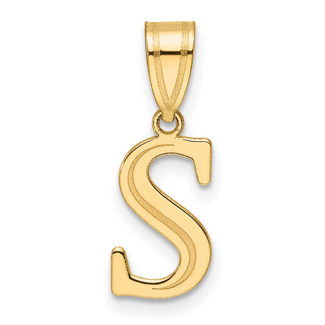 14k Yellow Gold Letter S Pendant Charm, Polished Block Initial for Women or Unisex Wear