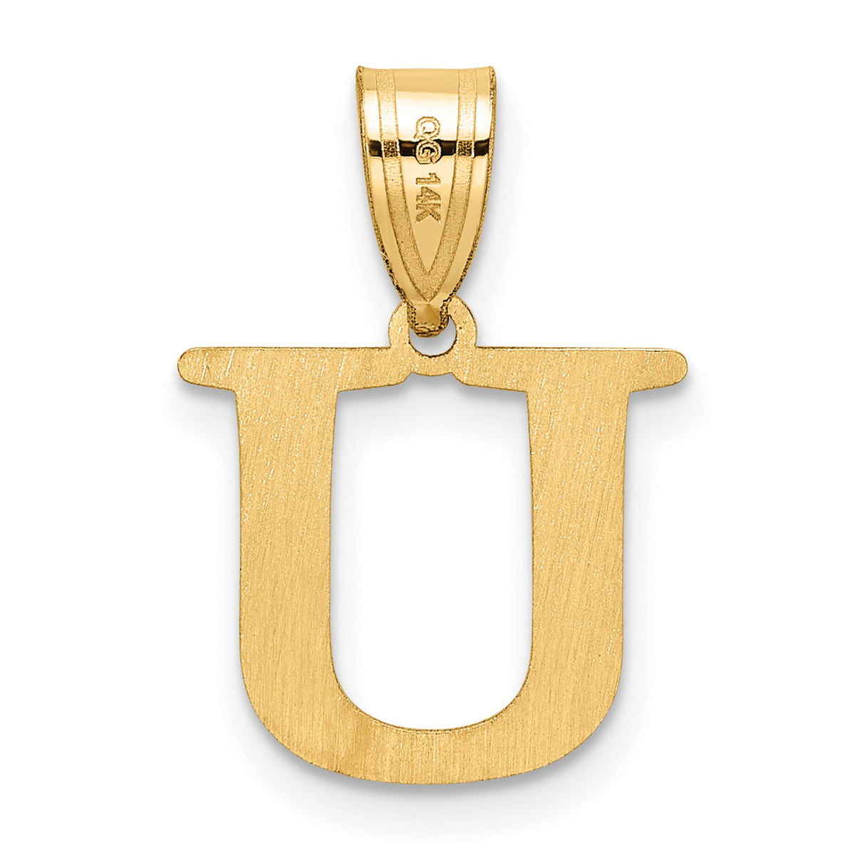 Polished Etched Letter U Initial Charm Pendant in Real 14k Yellow Gold