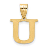 Polished Etched Letter U Initial Charm Pendant in Real 14k Yellow Gold