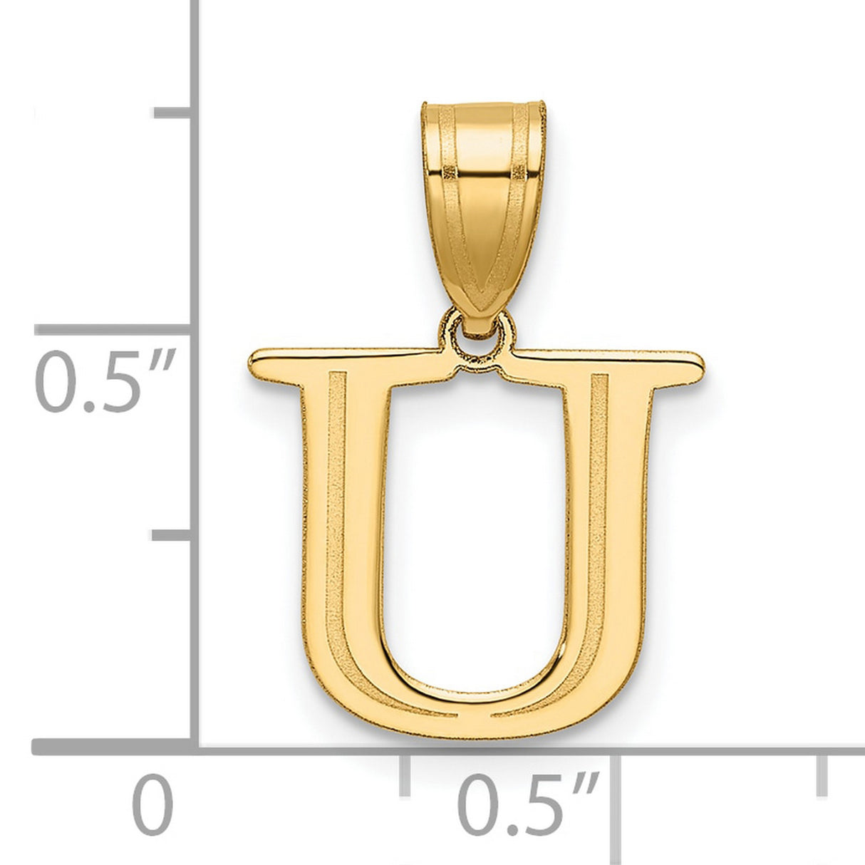 Polished Etched Letter U Initial Charm Pendant in Real 14k Yellow Gold