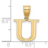 Polished Etched Letter U Initial Charm Pendant in Real 14k Yellow Gold