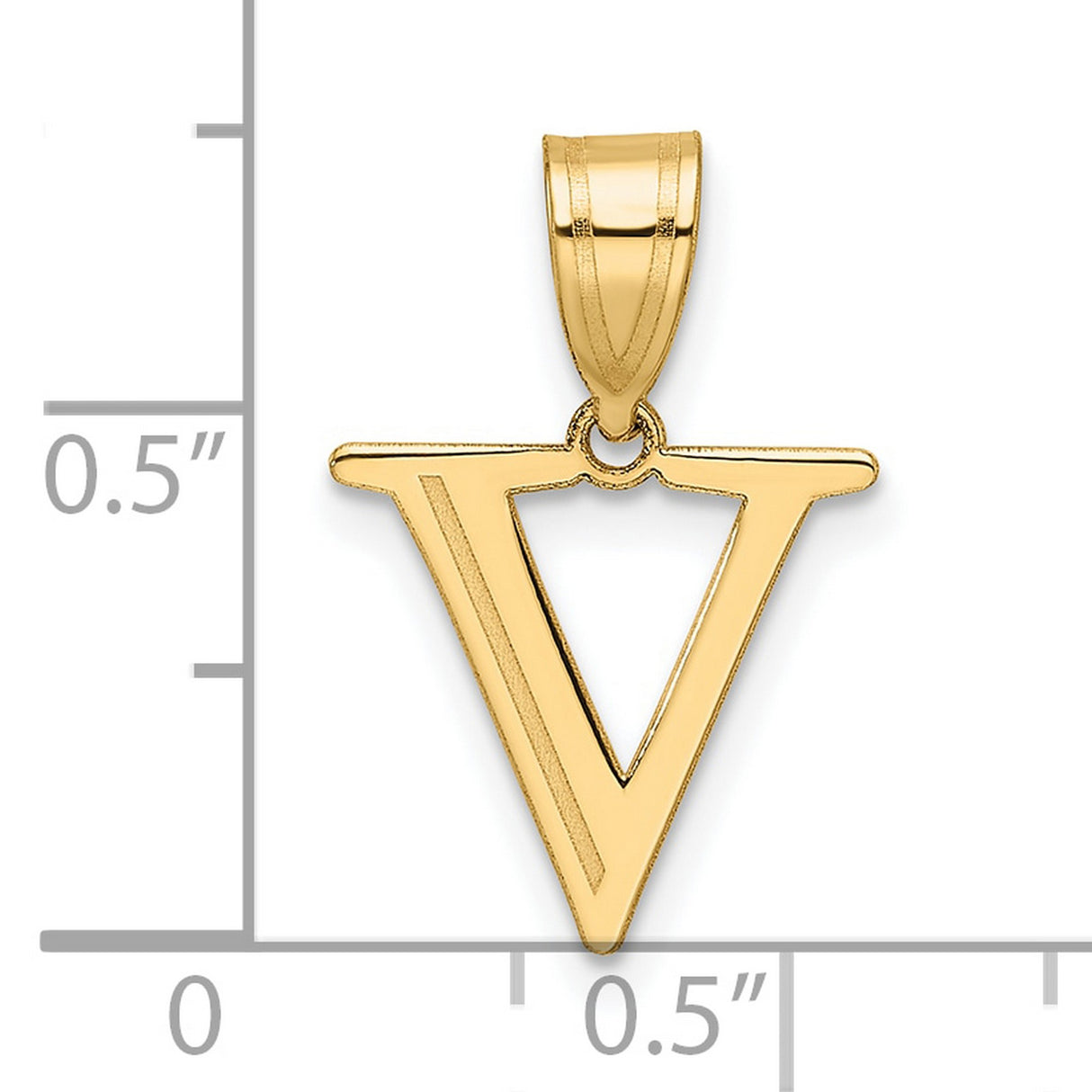 14k Yellow Gold Letter V Pendant Charm, Polished Modern Initial Jewelry for Women or Unisex Wear