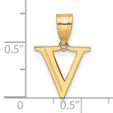 14k Yellow Gold Letter V Pendant Charm, Polished Modern Initial Jewelry for Women or Unisex Wear