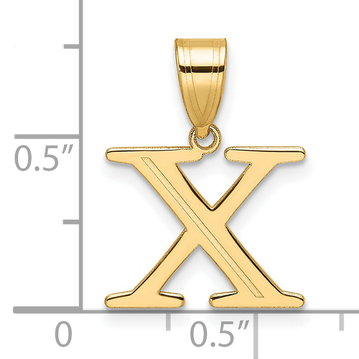 Polished Etched Letter X Initial Charm Pendant in Real 14k Yellow Gold