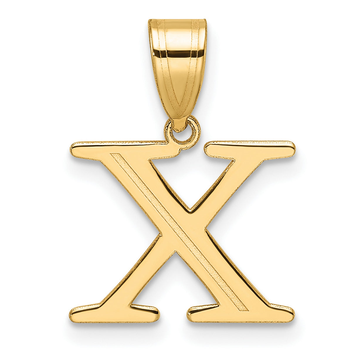 Polished Etched Letter X Initial Charm Pendant in Real 14k Yellow Gold
