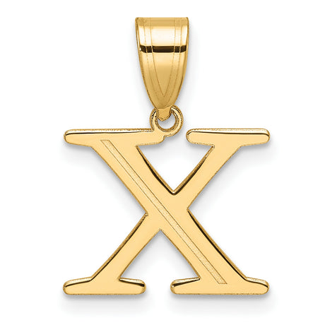 Polished Etched Letter X Initial Charm Pendant in Real 14k Yellow Gold