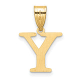 Polished Etched Letter Y Initial Charm Pendant in Real 14k Yellow Gold
