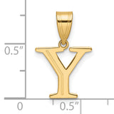 Polished Etched Letter Y Initial Charm Pendant in Real 14k Yellow Gold