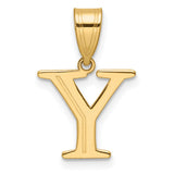 Polished Etched Letter Y Initial Charm Pendant in Real 14k Yellow Gold