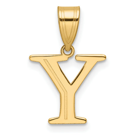 Polished Etched Letter Y Initial Charm Pendant in Real 14k Yellow Gold