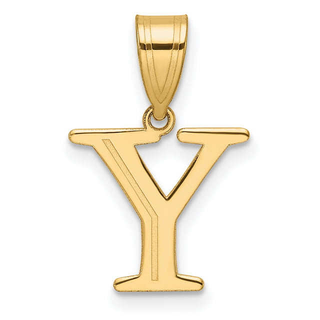 Polished Etched Letter Y Initial Charm Pendant in Real 14k Yellow Gold