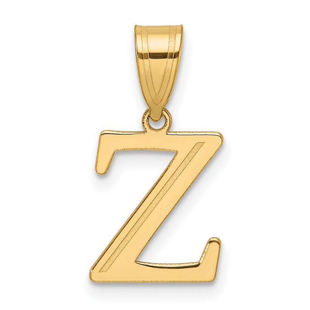 Polished Etched Letter Z Initial Charm Pendant in Real 14k Yellow Gold