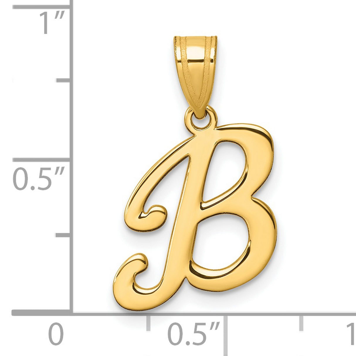 14k Yellow Gold Initial Pendant, Script Letter B Charm with Polished Finish