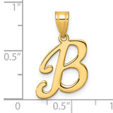 14k Yellow Gold Initial Pendant, Script Letter B Charm with Polished Finish