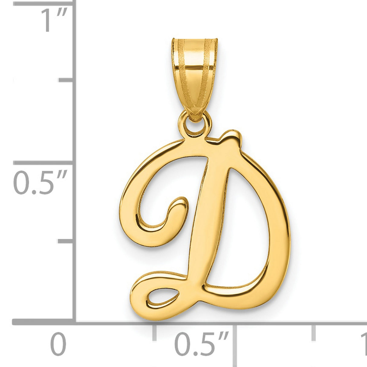 14k Yellow Gold Script Pendant with Letter D, Polished Cursive Initial Charm for Women