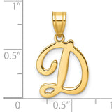 14k Yellow Gold Script Pendant with Letter D, Polished Cursive Initial Charm for Women