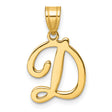 14k Yellow Gold Script Pendant with Letter D, Polished Cursive Initial Charm for Women