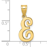 14k Yellow Gold Script Initial E Pendant, Cursive Letter Charm, Monogram Jewelry for Women