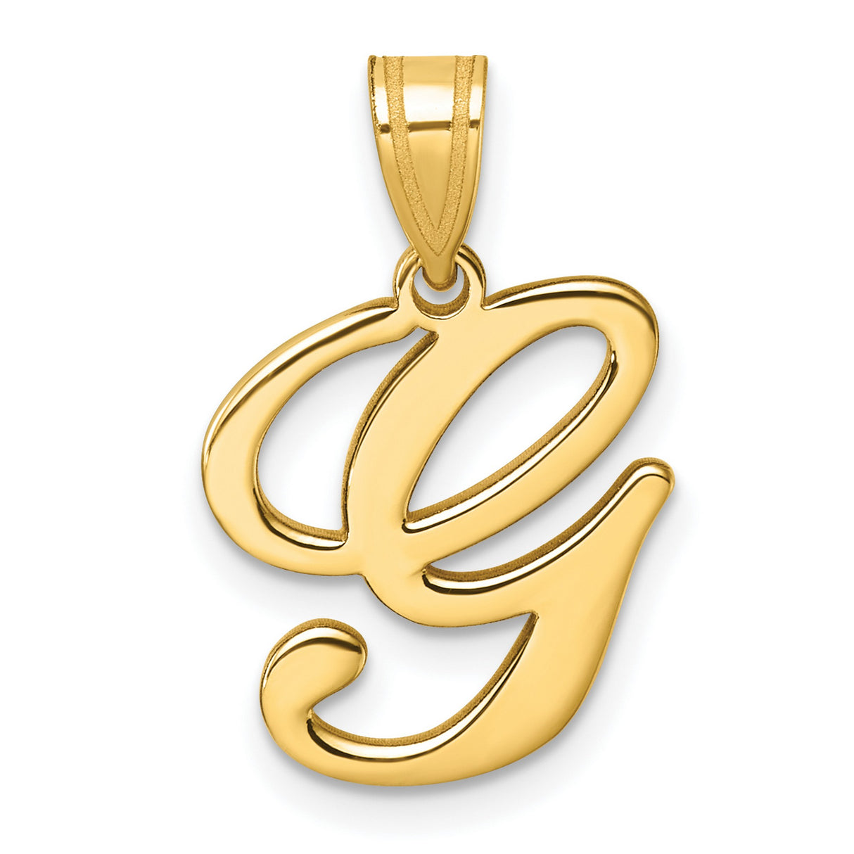 14k Yellow Gold Letter G Pendant, Script Initial Charm in Cursive Style
