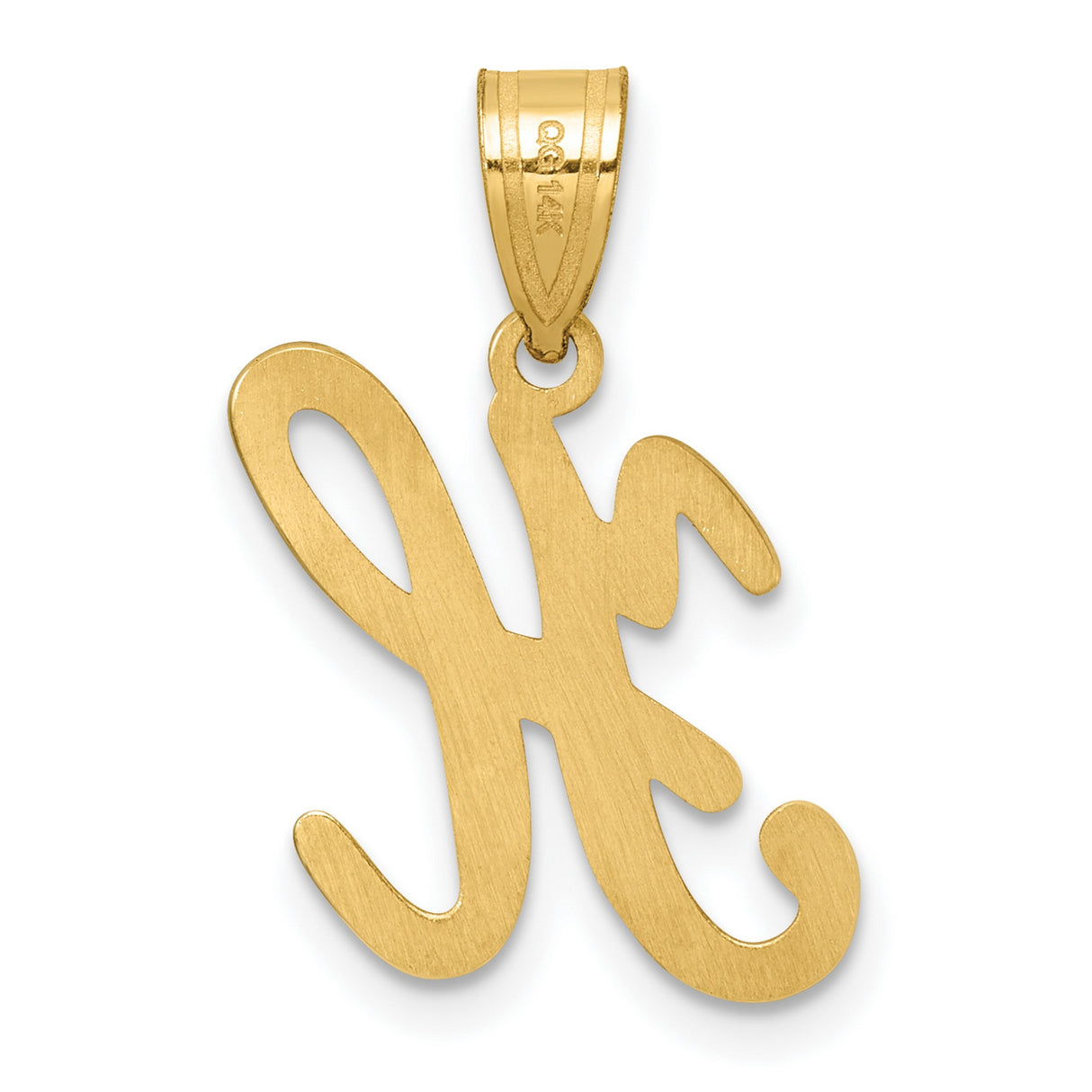14k Yellow Gold Pendant, Script Letter H Charm, Polished Initial Monogram Jewelry