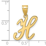 14k Yellow Gold Pendant, Script Letter H Charm, Polished Initial Monogram Jewelry