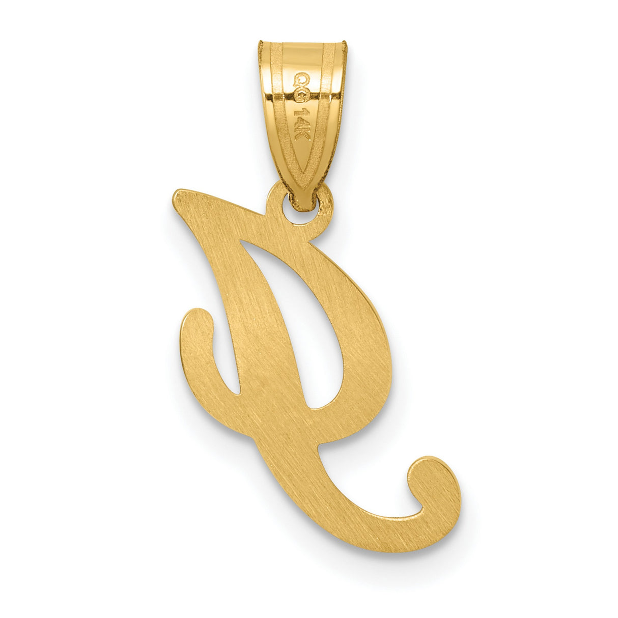 14k Yellow Gold Script Letter J Pendant, Polished Cursive Initial Charm for Women