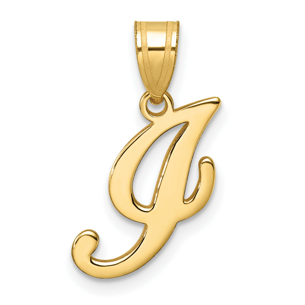 14k Yellow Gold Script Letter J Pendant, Polished Cursive Initial Charm for Women