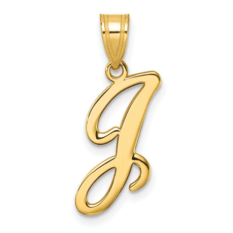 14k Yellow Gold Initial J Pendant, Script Letter Charm with Cursive Design for Women