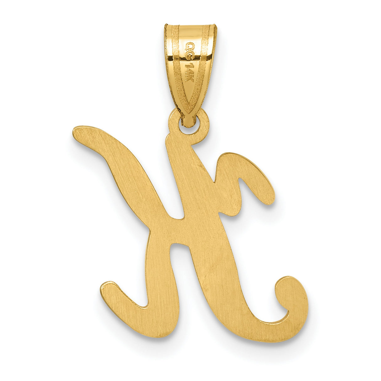 14k Yellow Gold Script Letter K Pendant, Cursive Initial Charm, Polished Finish for Women
