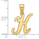 14k Yellow Gold Script Letter K Pendant, Cursive Initial Charm, Polished Finish for Women