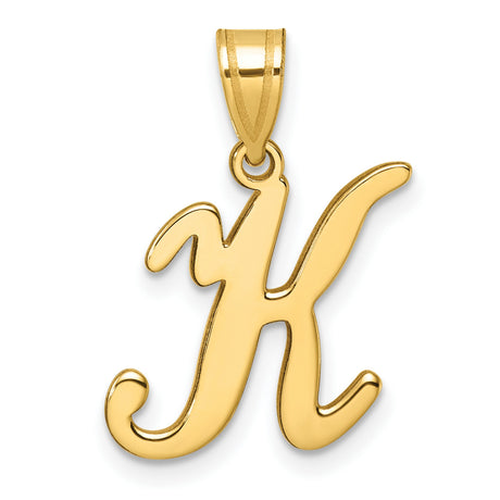 14k Yellow Gold Script Letter K Pendant, Cursive Initial Charm, Polished Finish for Women