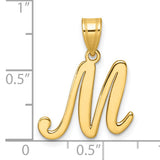 14k Yellow Gold Script Letter M Pendant, Cursive Initial Charm for Women