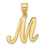 14k Yellow Gold Script Letter M Pendant, Cursive Initial Charm for Women