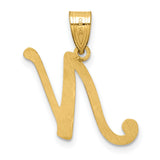 14k Yellow Gold Script Letter N Pendant, Polished Cursive Initial Charm for Women