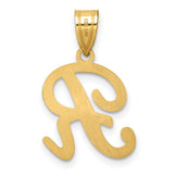 14k Yellow Gold Script Letter R Pendant, Polished Initial Charm, Unisex Jewelry