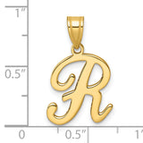 14k Yellow Gold Script Letter R Pendant, Polished Initial Charm, Unisex Jewelry